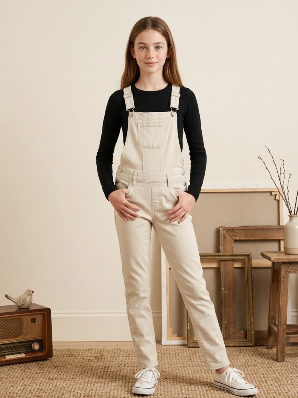 abercrombie kids Cream Denim Overalls with Front Bib Size 11/12 NWT